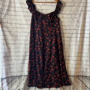 Cider NWT Cherry Print Plus Size Midi Dress Bustier Style Top Smocked Back 2XL